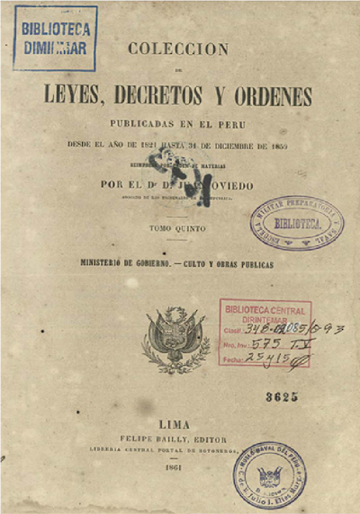 Colección De Leyes Decretos Y Órdenes Publicadas En El Perú Desde El